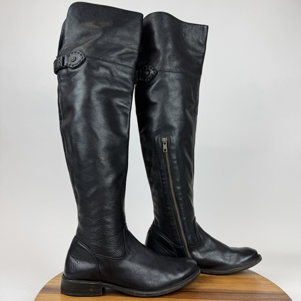 Womens Frye Shirley Black Leather Over The Knee Pull On RIding Boots Size 6.5 B